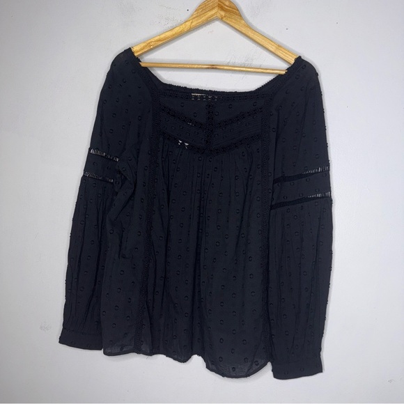 LOFT Tops - NWT Loft Black‎ Boho Pheasant Cotton Top Black Medium